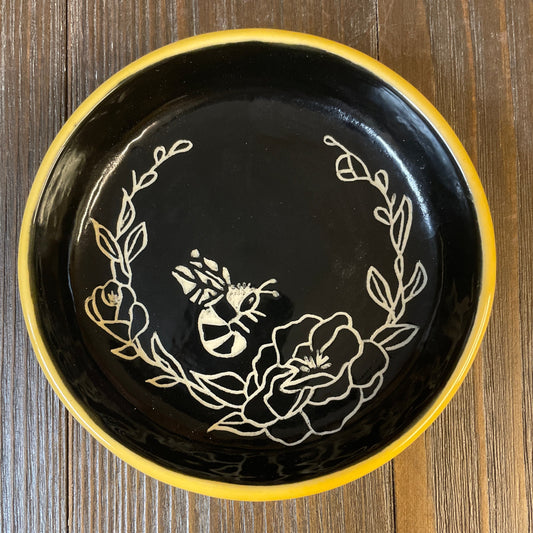 Bee Sgraffito Trinket Dish - Yellow