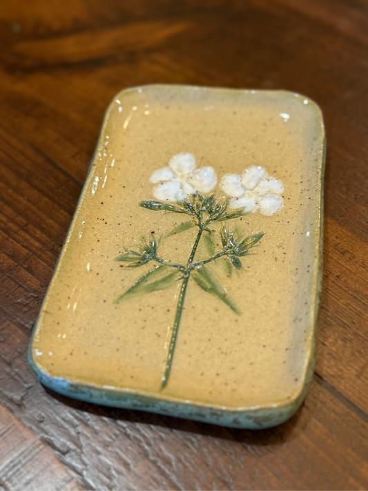 Wildflower Soap Dish- White with green border