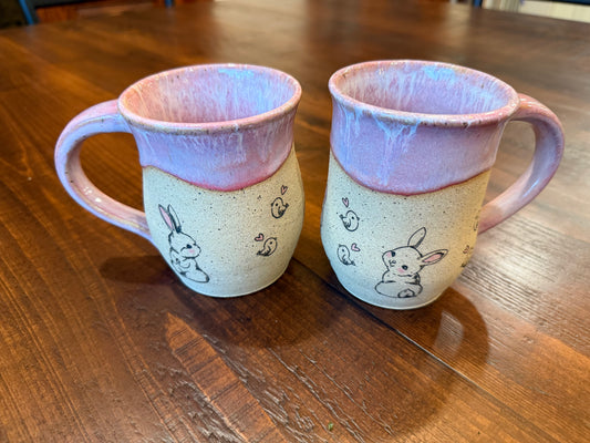 Pink Bunny Mug - Speckled Clay