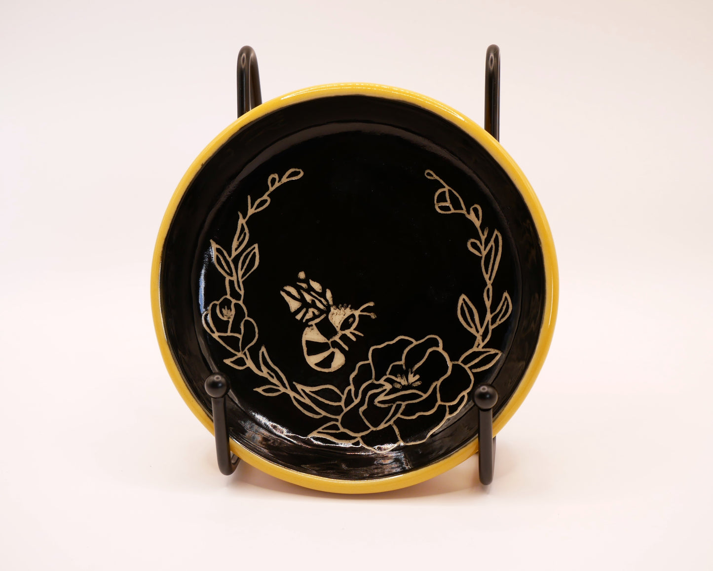 Bee Sgraffito Trinket Dish - Yellow